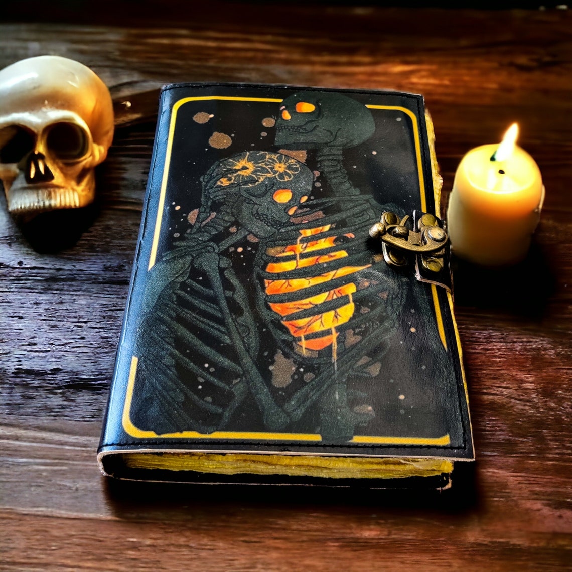 Book of Spells Grimoire Printed Journal The Lovers Tarot Notebook Spiral Gothic Notebook Skull lover Antique Journals gifts for men or women