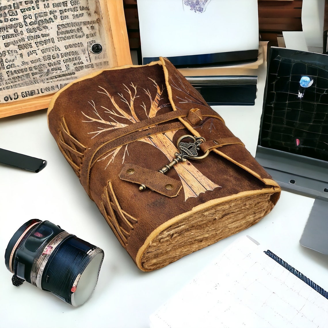 Leather journal handmade vintage tree of life book of shadow grimoire fantasy birthday gift for women & men antique spell book