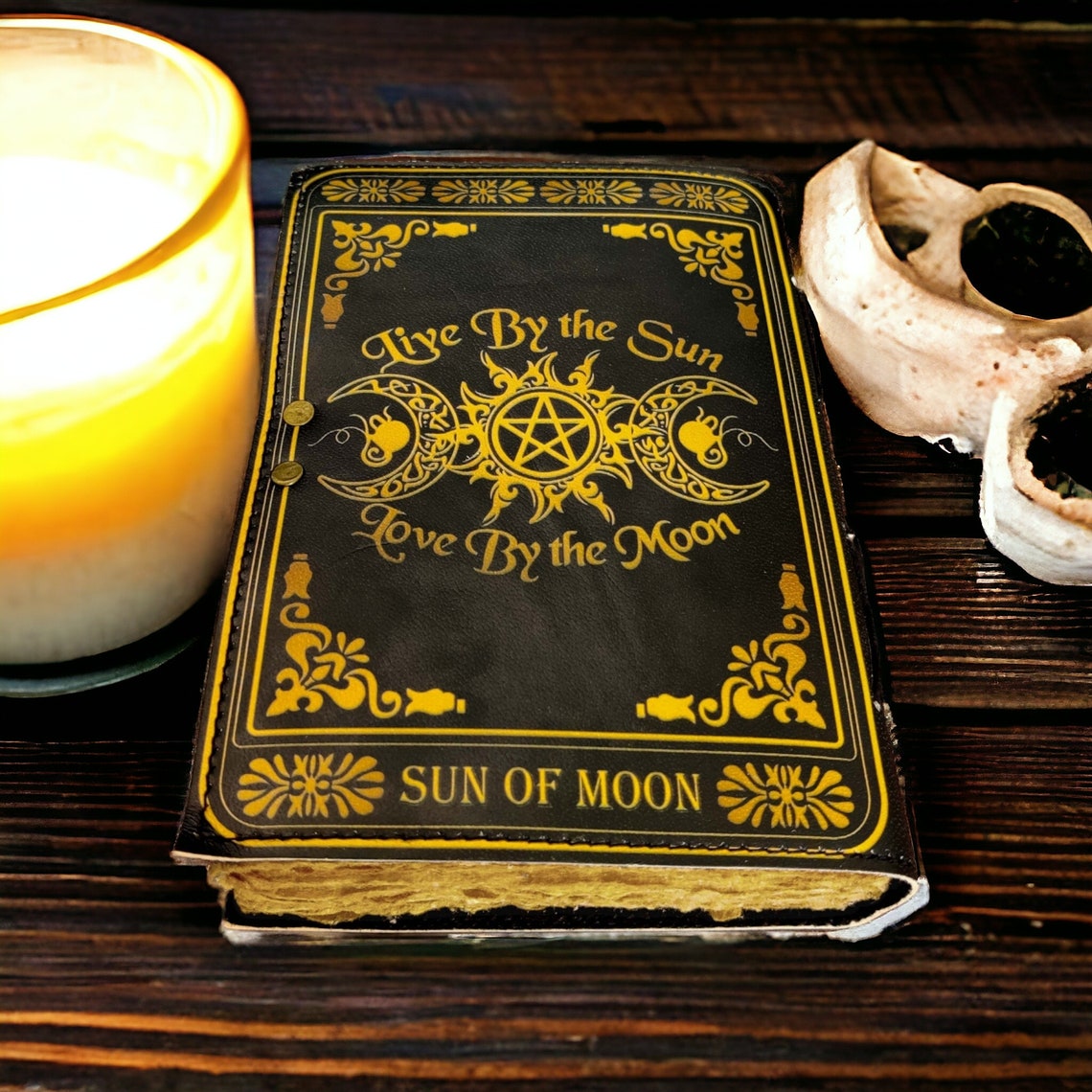 Grimoire Triple moon Goddess vintage leather journal Antique Handmade Deckle Edge Paper Book of Shadows, Sketchbook -gift for men and women