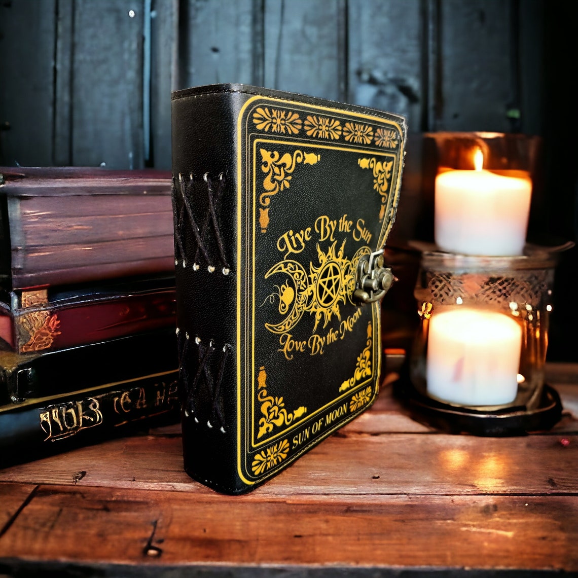 Grimoire Triple moon Goddess vintage leather journal Antique Handmade Deckle Edge Paper Book of Shadows, Sketchbook -gift for men and women