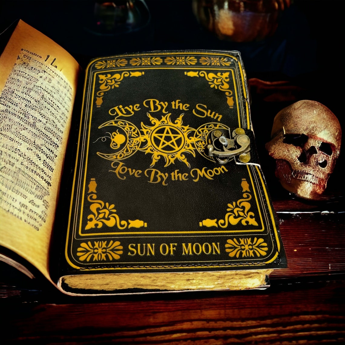 Grimoire Triple moon Goddess vintage leather journal Antique Handmade Deckle Edge Paper Book of Shadows, Sketchbook -gift for men and women