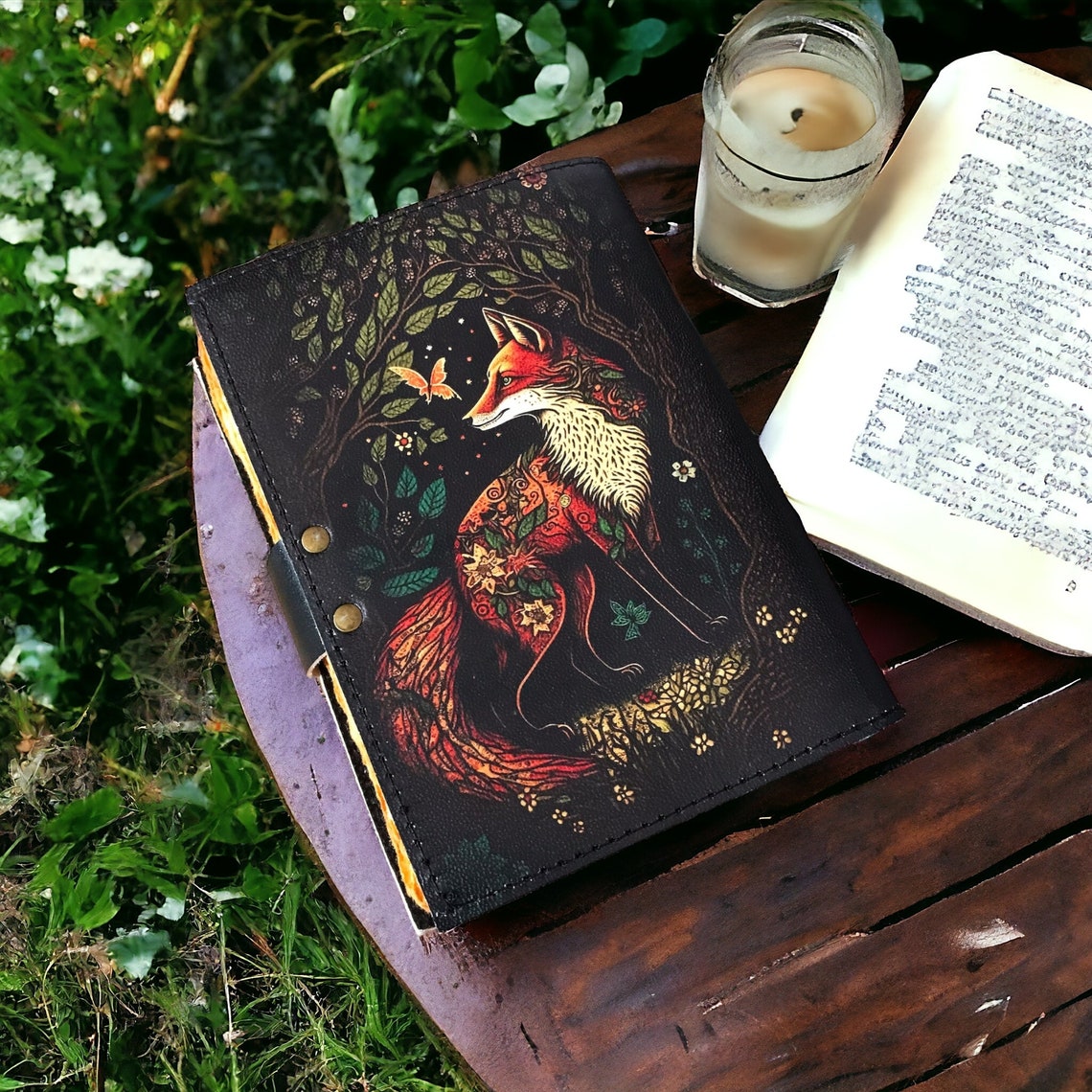 Fox Leather Journal Rustic vintage leather journal Antique Handmade Deckle Edge Paper Book of Shadows, Sketchbook -gift for men and women