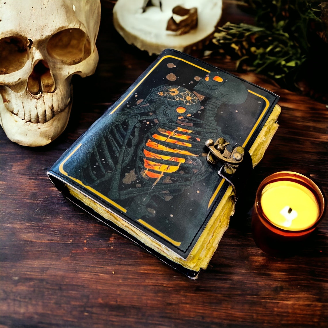 Book of Spells Grimoire Printed Journal The Lovers Tarot Notebook Spiral Gothic Notebook Skull lover Antique Journals gifts for men or women