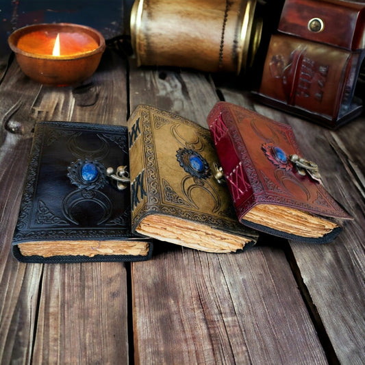 Triple Moon Vintage Handmade leather bound journal Blank spell Book of shadows Gothic, Grimoire , Travel Writing Notebook gift men & Women