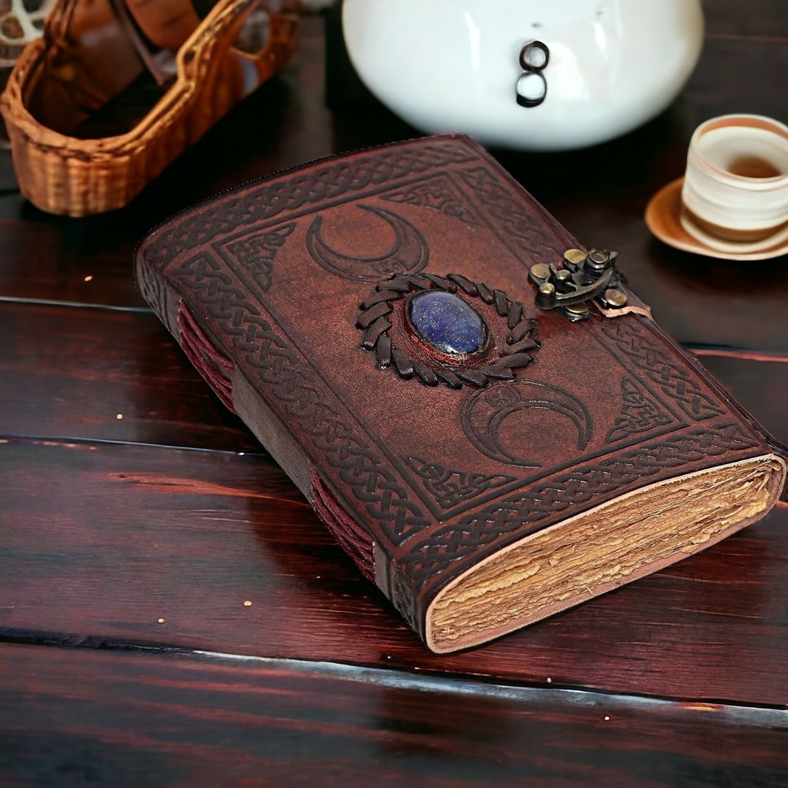 Triple Moon Vintage Handmade leather bound journal Blank spell Book of shadows Gothic, Grimoire , Travel Writing Notebook gift men & Women