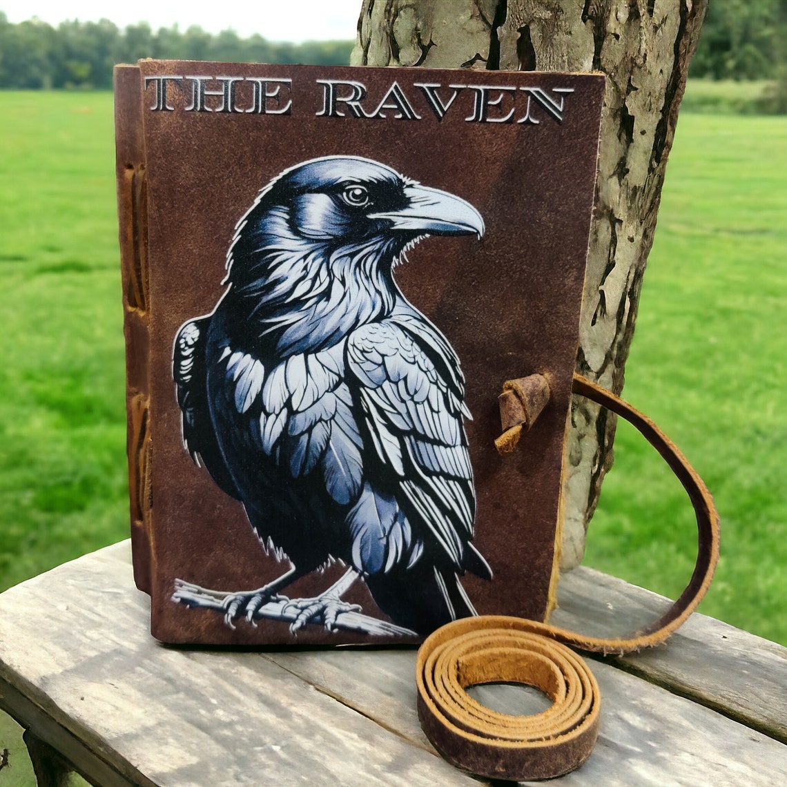 The Raven Vintage leather Journal - Blank Spell Book of Shadows, Grimoire Journal, Travel Writing Notebook, Old Paper , gift for Men & Women