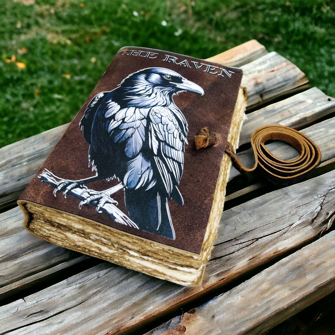 The Raven Vintage leather Journal - Blank Spell Book of Shadows, Grimoire Journal, Travel Writing Notebook, Old Paper , gift for Men & Women