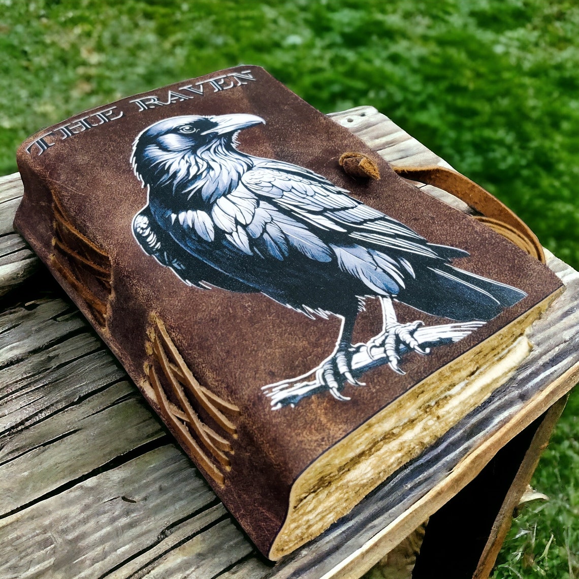 The Raven Vintage leather Journal - Blank Spell Book of Shadows, Grimoire Journal, Travel Writing Notebook, Old Paper , gift for Men & Women