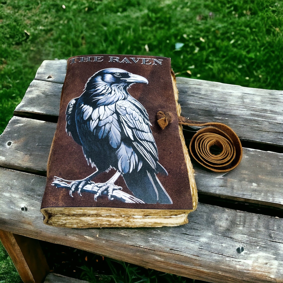 The Raven Vintage leather Journal - Blank Spell Book of Shadows, Grimoire Journal, Travel Writing Notebook, Old Paper , gift for Men & Women