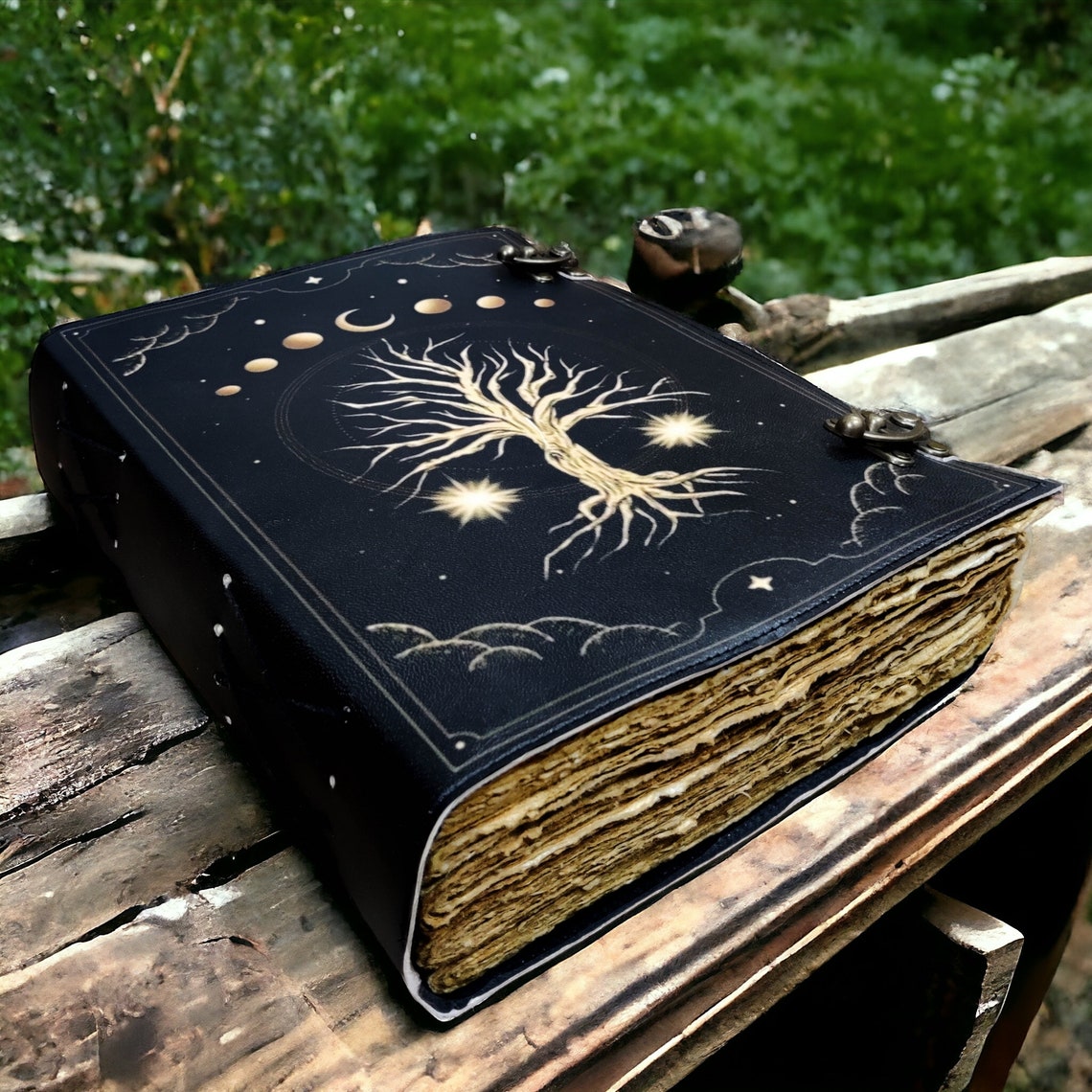 400 Page Large Grimoire leather journal, Tree of Life fat Leather Journal, Blank spell book book of shadows Celestial Gifts For Him Her