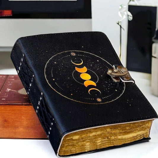 Celestial Moon Phases Vintage Leather Journal for Men & Women 400 Pages of Antique Handmade Deckle Edge Vintage Paper, Sketchbook, Gifts