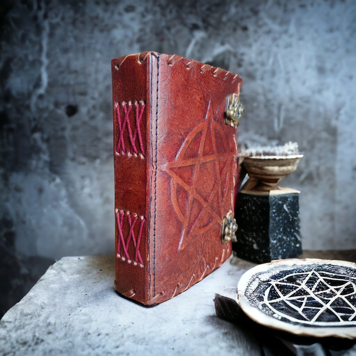 Pentagram Vintage leather Journal - Blank Spell Book of Shadows, Grimoire , Travel Writing Notebook, Antique Deckle Edge Paper - Best Gift