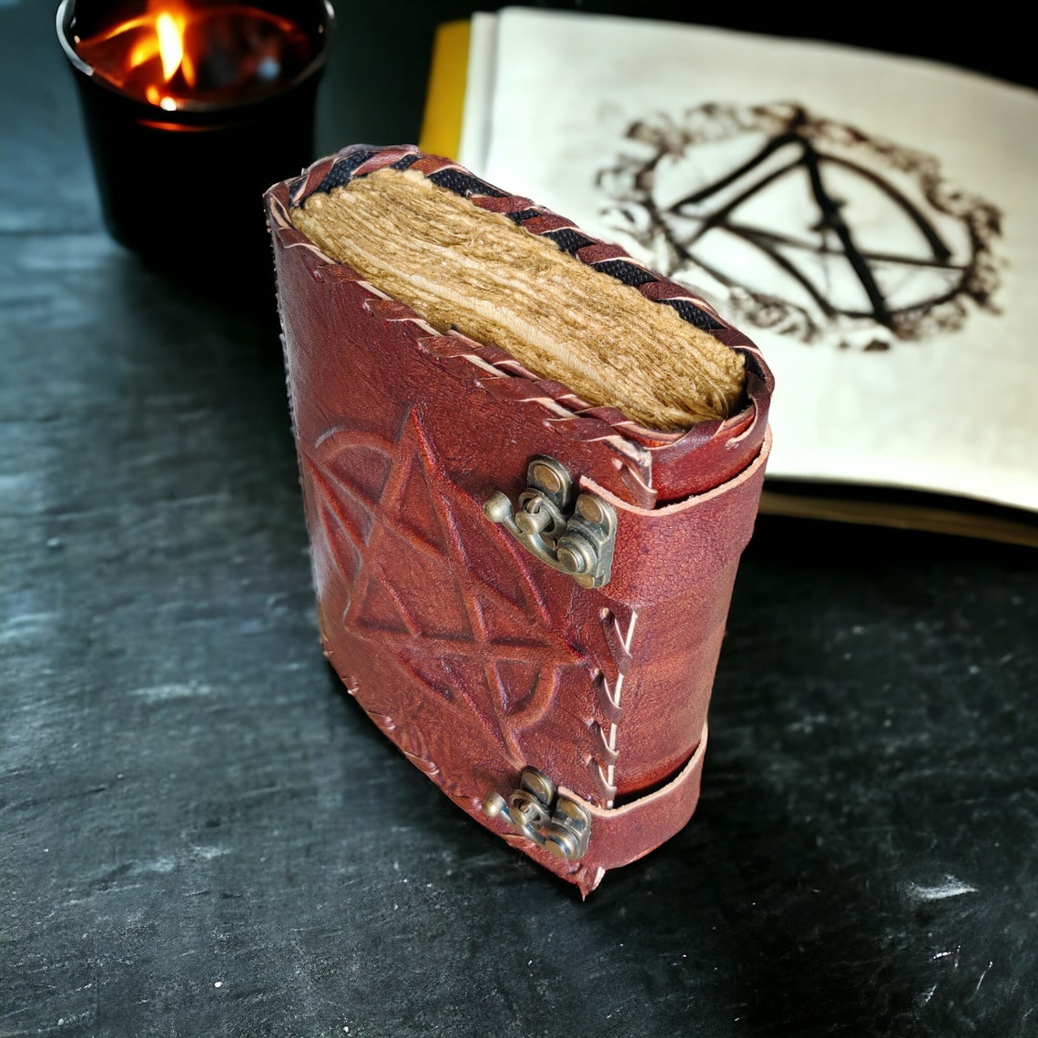 Pentagram Vintage leather Journal - Blank Spell Book of Shadows, Grimoire , Travel Writing Notebook, Antique Deckle Edge Paper - Best Gift