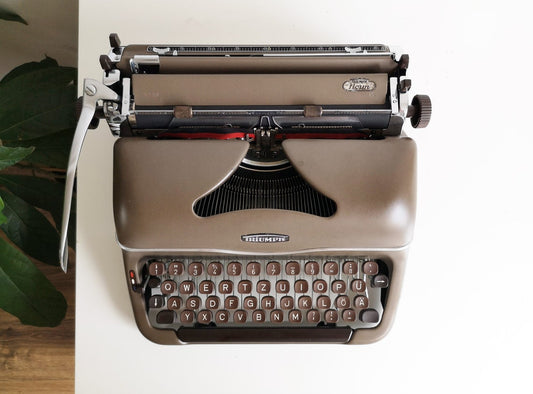 Triumph Norm vintage Typewriter from the 1950s, rare original chocolate color, Unusual gift, retro office type writer.