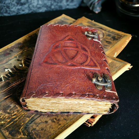 Triquetra Vintage leather Journal - Blank Spell Book of Shadows, Grimoire , Travel Writing Notebook, Antique Deckle Edge Paper - Best Gift