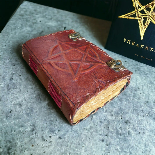 Pentagram Vintage leather Journal - Blank Spell Book of Shadows, Grimoire , Travel Writing Notebook, Antique Deckle Edge Paper - Best Gift