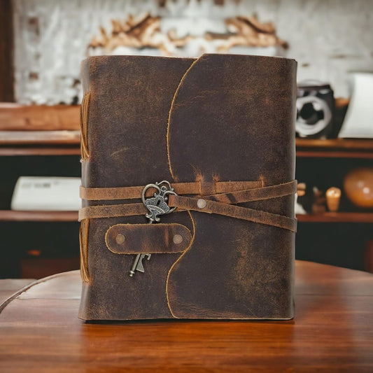 Vintage leather Journal with Key - Blank Spell Book of Shadows, Grimoire Journal, Travel Writing Notebook, Antique Deckle Edge Paper