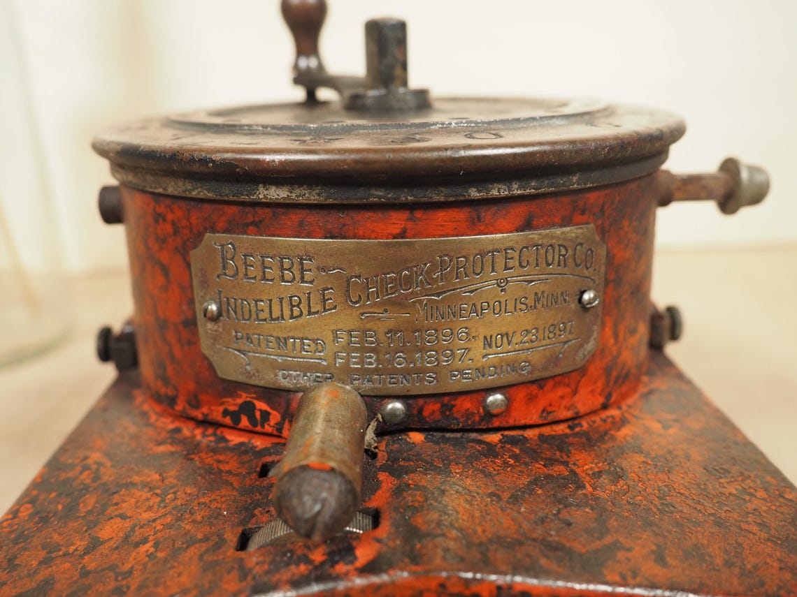 Beebe Indelible check protector (1901's) rare antique machine