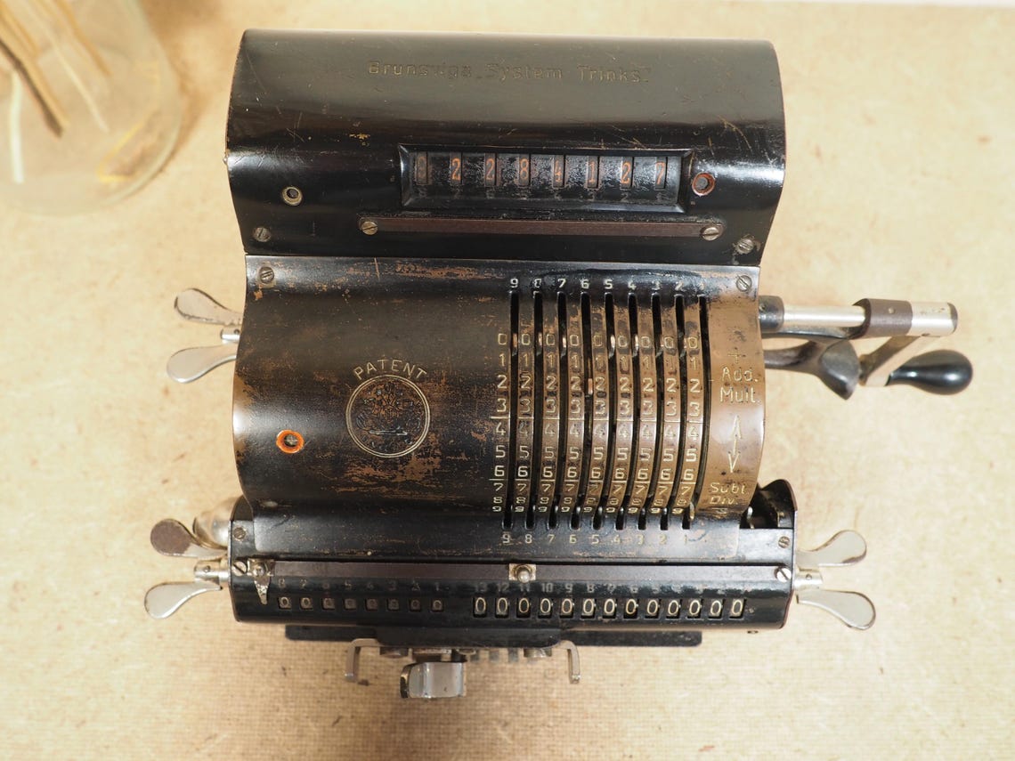 Original BRUNSVIGA Calculator (1920's) with base and case rare antique calculating machine calculation