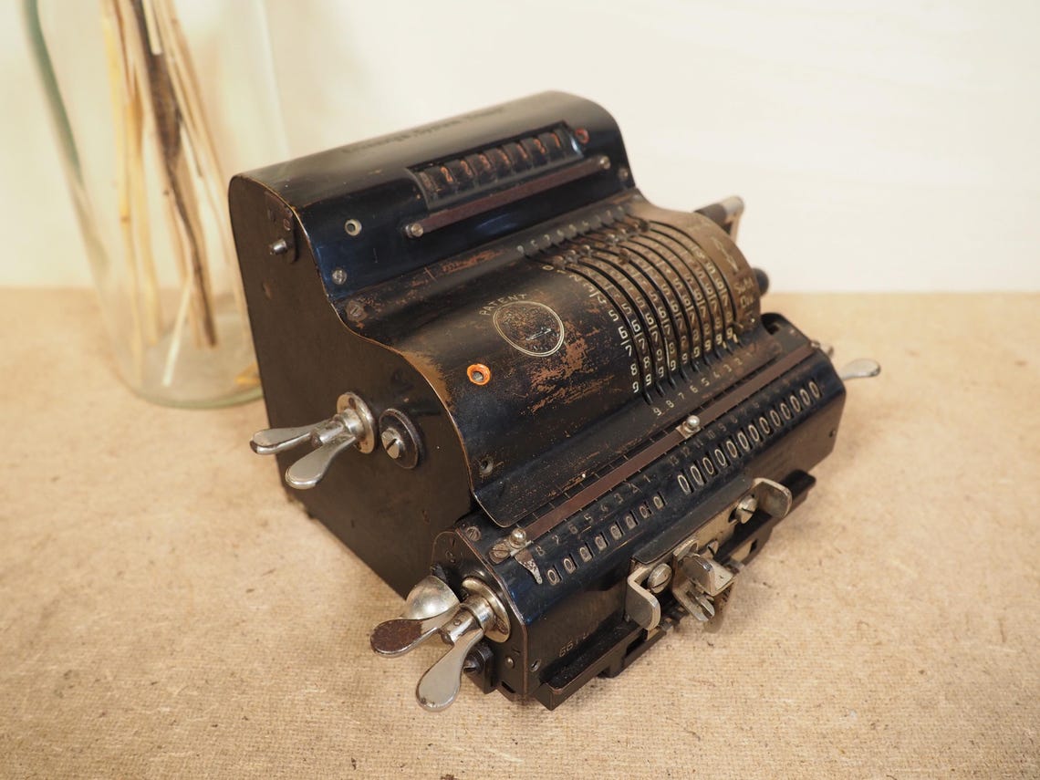 Original BRUNSVIGA Calculator (1920's) with base and case rare antique calculating machine calculation