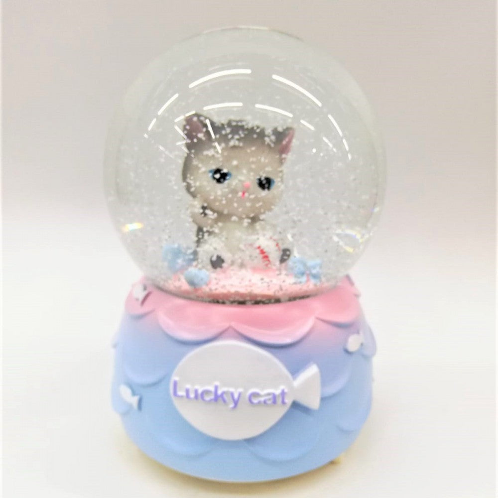 Cute Cat Themed Snow Globe with Light and Music