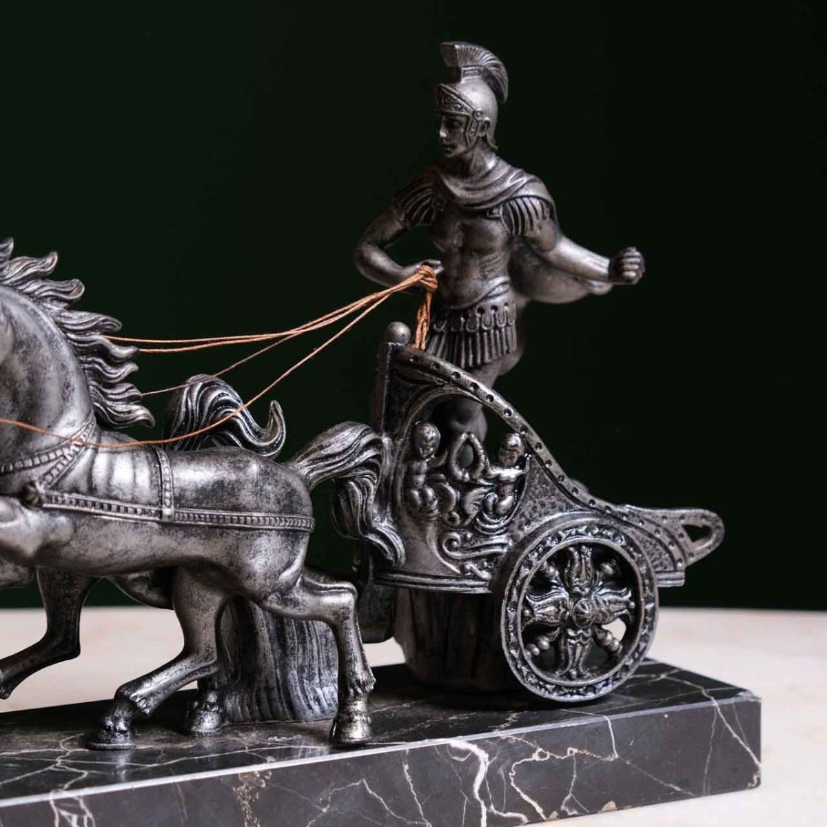 Soldier Trinket with Marble Base, Roman soldier with cast iron chariot