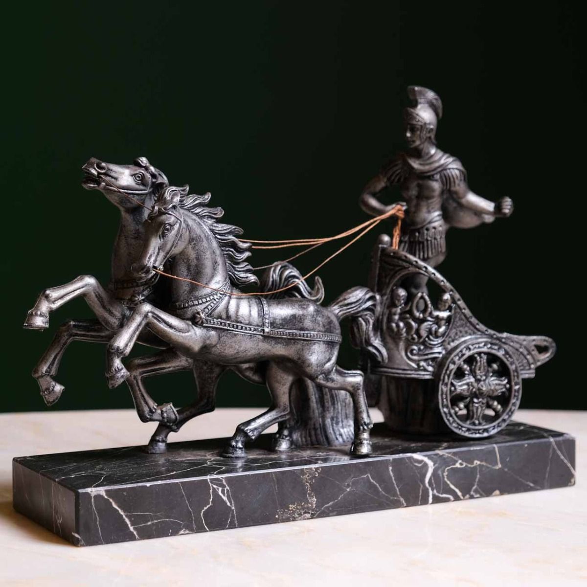 Soldier Trinket with Marble Base, Roman soldier with cast iron chariot