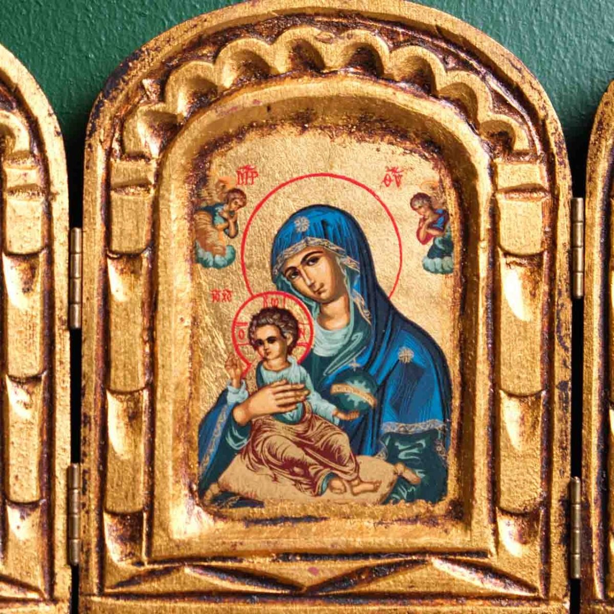 Mini Altar Board, original Byzantine icon leaf on wood. It is handmade