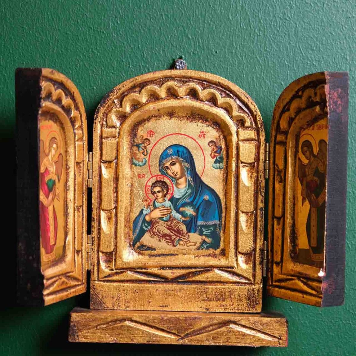 Mini Altar Board, original Byzantine icon leaf on wood. It is handmade
