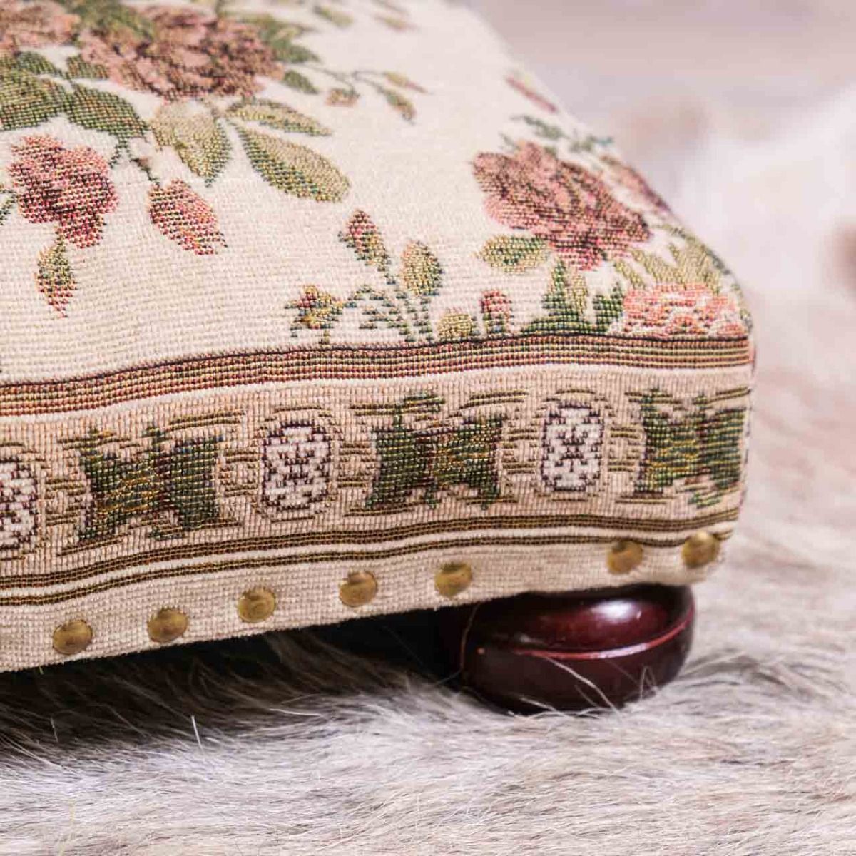 Mini Tapestry Pouf,Tapestry Vintage,Antique handmade mini tapestry foot pouf from France