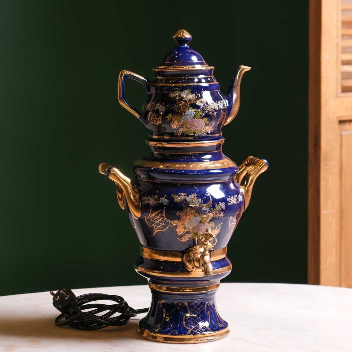 Porcelain Samovar , Blue Works Antique Samovar, Teapot Original vintage