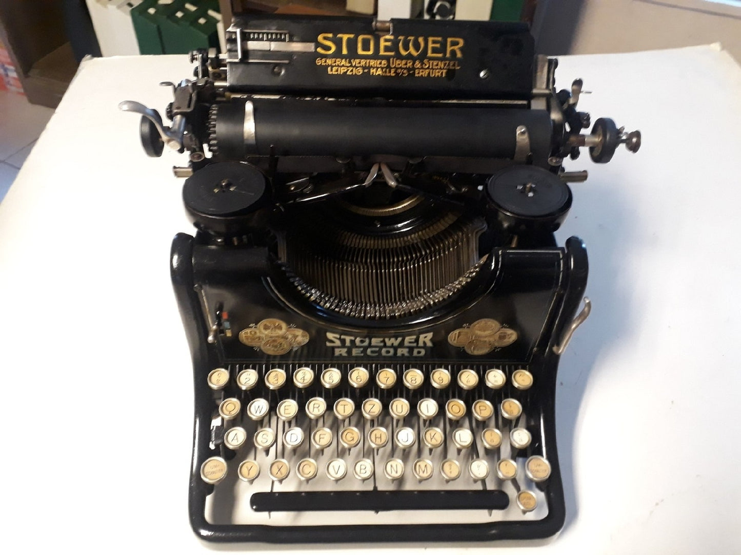 1930's Germany Stoewer Record Typewriter, Rare Stoewer Record Work and Clean Typewriter, Rare Font Typewriter